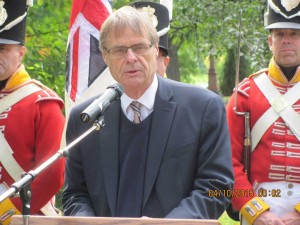 Mr. Hughes from the New Brunswick Museum brought the 104th Regimental colours to display them at the plaque ceremony.